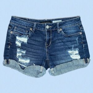 Aeropostale MIDI Dark Wash Distressed Jean Shorts